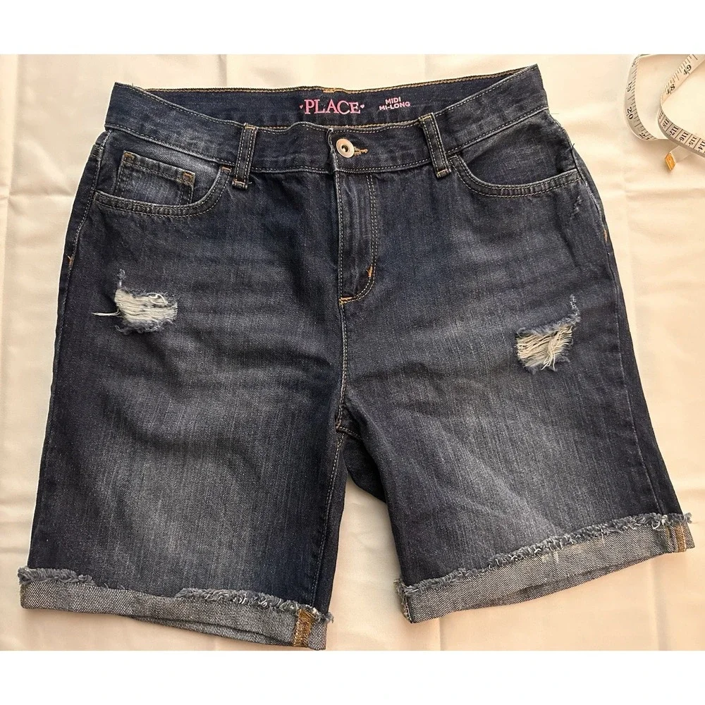 The Children's Place Girls Blue Denim Bermuda Shorts Size 16 Medium Wash Cuffed